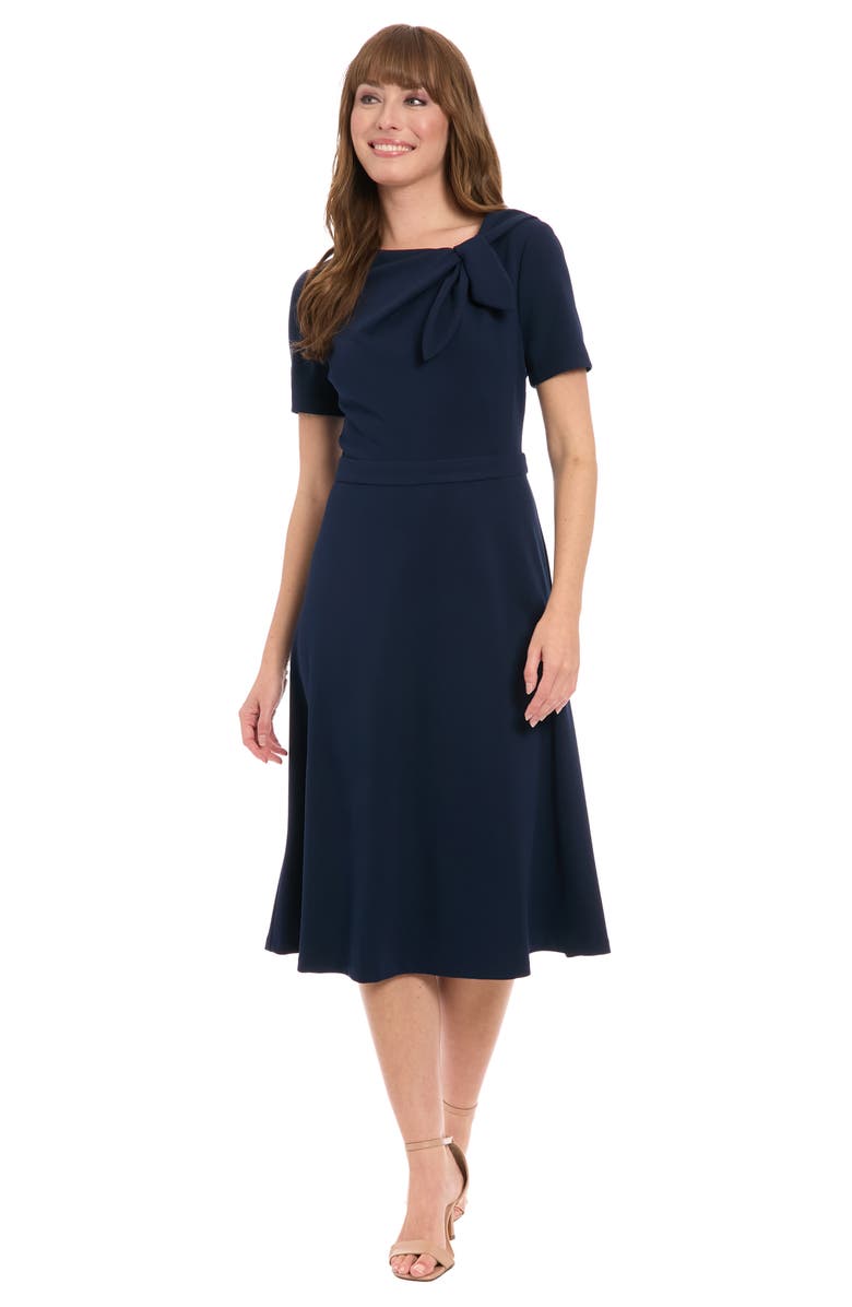 London Times Scuba Crepe Fit & Flare Dress, Alternate, color, Navy