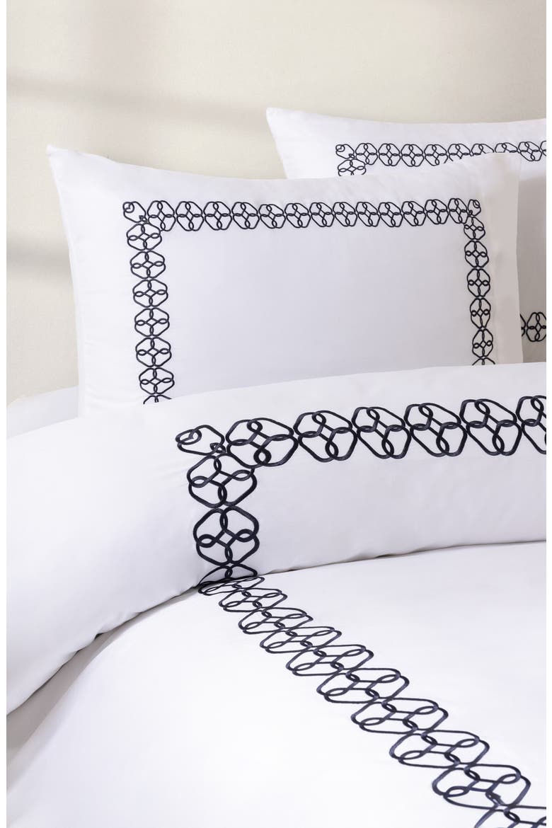 Engaged Embroidered Turkish Cotton Sateen Duvet Cover & Sham Set, Alternate, color, NAVY