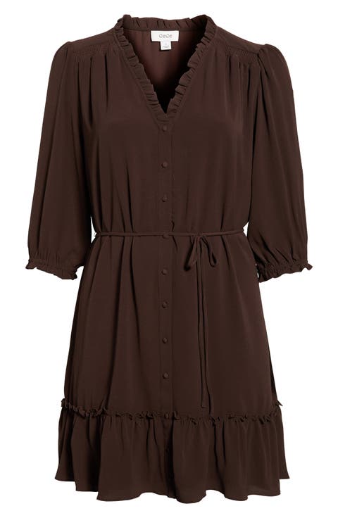 Ruffle Trim Button-Up Dress