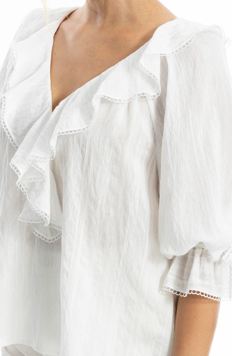 MAX STUDIO Ruffle Front Elbow Length Sleeve Top, Alternate, color, White