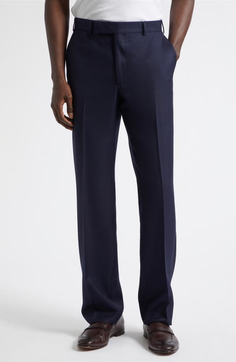 Flat Front Wide Leg Virgin Wool Trousers