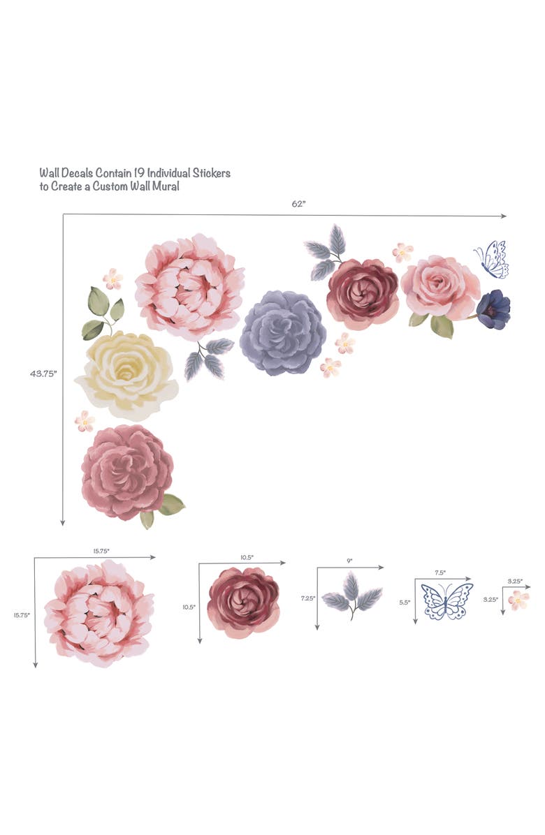 Lambs & Ivy Secret Garden Large Flowers/Butterflies Wall Decals/Stickers, Alternate, color, Multicolor