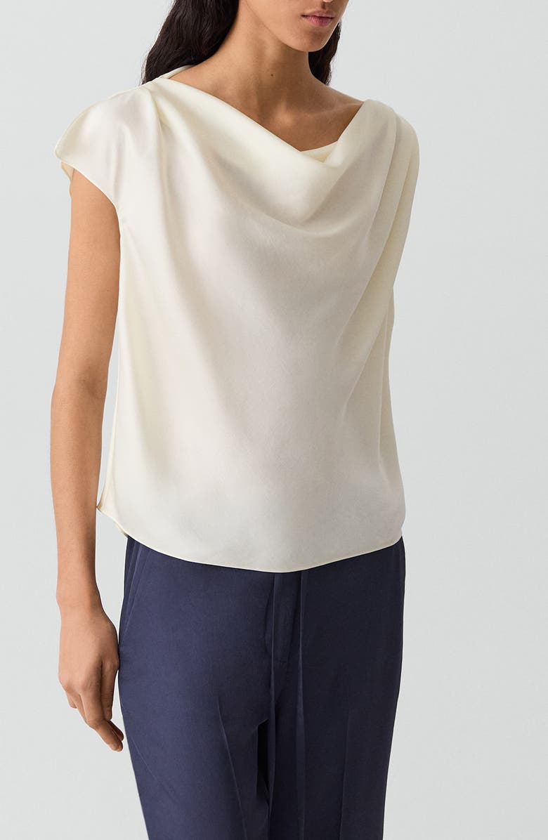 Theory Cowl Neck Single Short Sleeve Satin Top, Alternate, color, Lemongrass