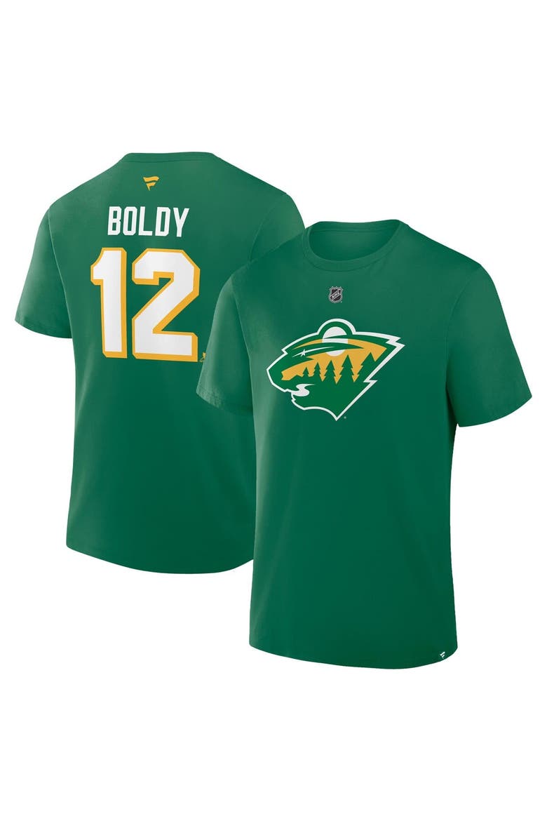Men's Fanatics Matthew Boldy Kelly Green Minnesota Wild Authentic Stack Name & Number T-Shirt, Main, color, Kelly Green