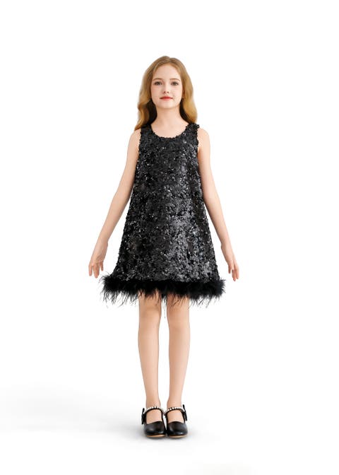 Sequin Feather-Hem Dress