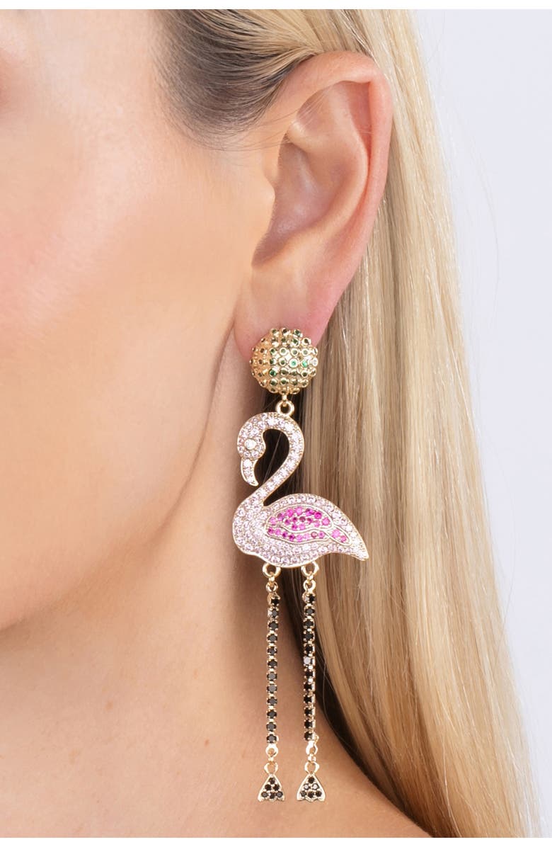 EYE CANDY LOS ANGELES Flamingo CZ Drop Earrings, Alternate, color, 