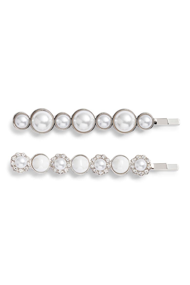 2-Pack Imitation Pearl Hair Clips (Nordstrom Exclusive), Main, color, SILVER