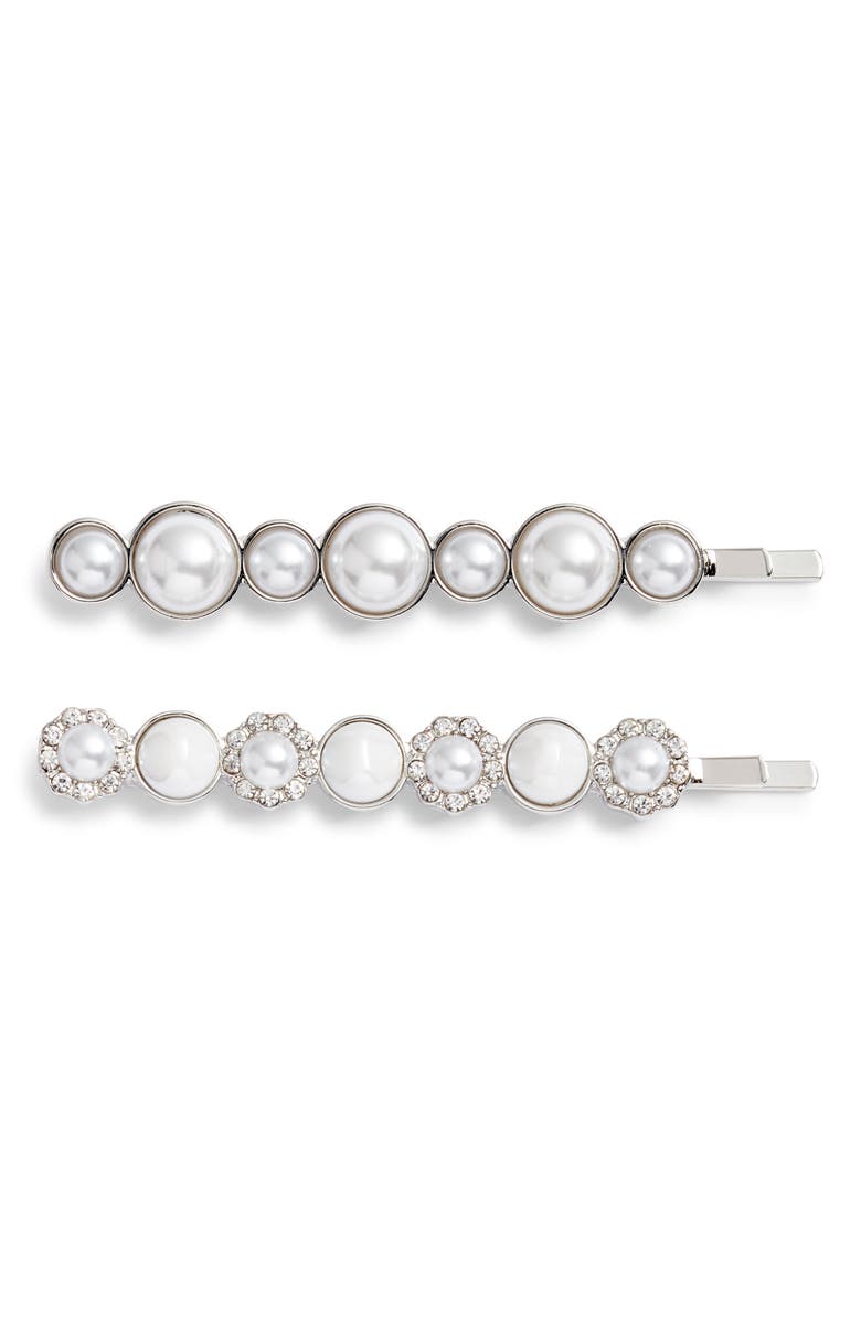 Something Navy 2-Pack Imitation Pearl Hair Clips, Main, color,