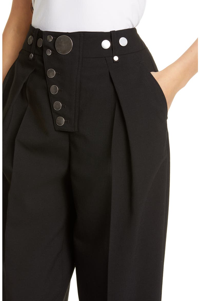 Button Detail Pleated Wide Leg Trousers, Alternate, color, BLACK