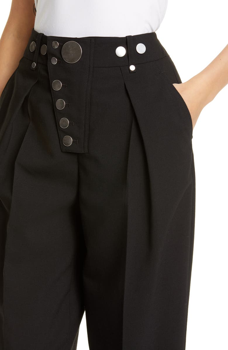 Alexander Wang Button Detail Pleated Wide Leg Trousers, Alternate, color, 