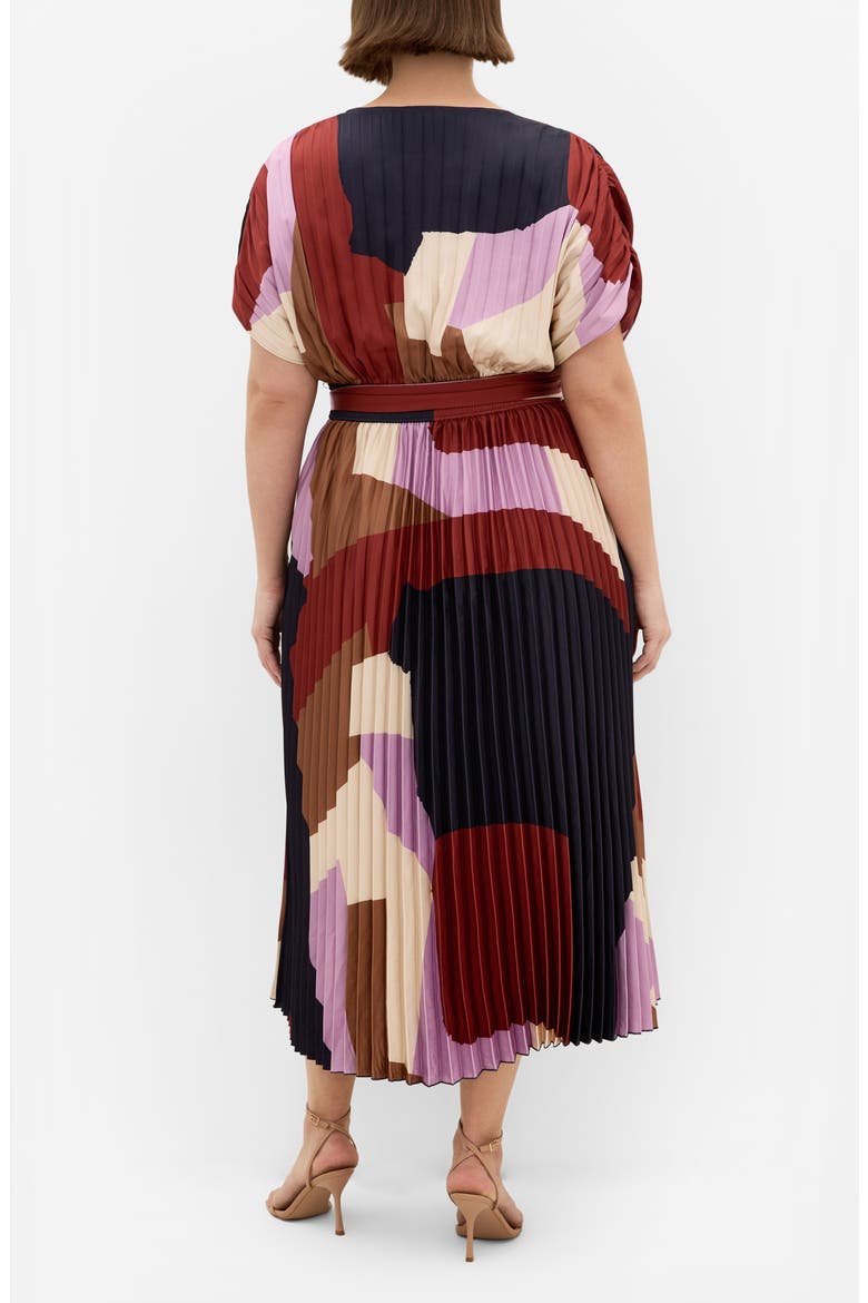 abstract print midi dress Vince Camuto Woven Abstract Print V-Neck Sleeveless Printed Midi Dress