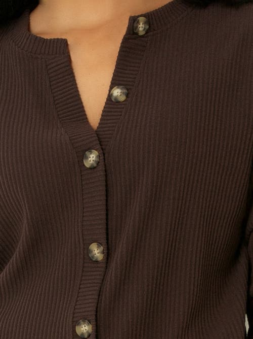 Single Stitch Ribbed V-neck Cardigan In Brown