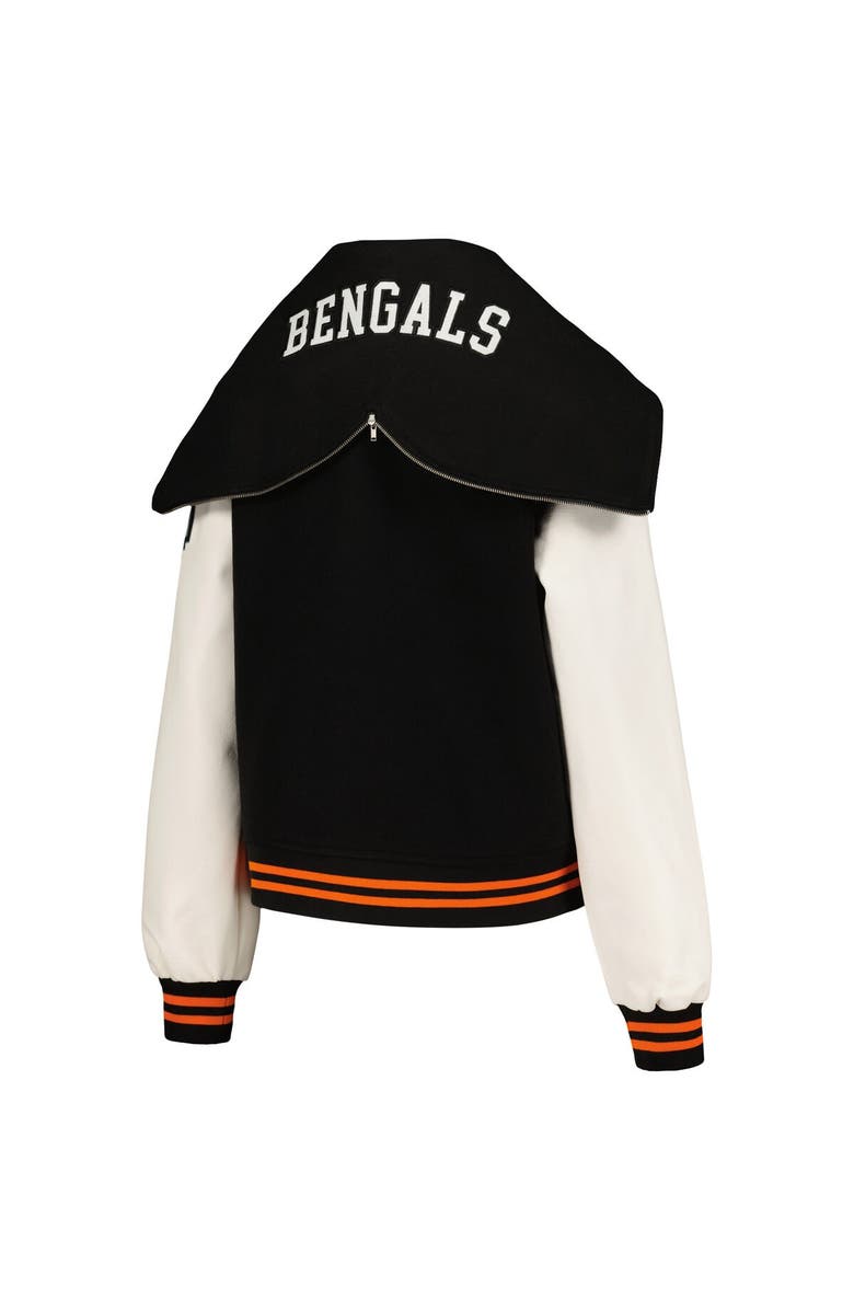 THE WILD COLLECTIVE Women's The Wild Collective Black Cincinnati Bengals Sailor Full-Snap Hooded Varsity Jacket, Alternate, color, 