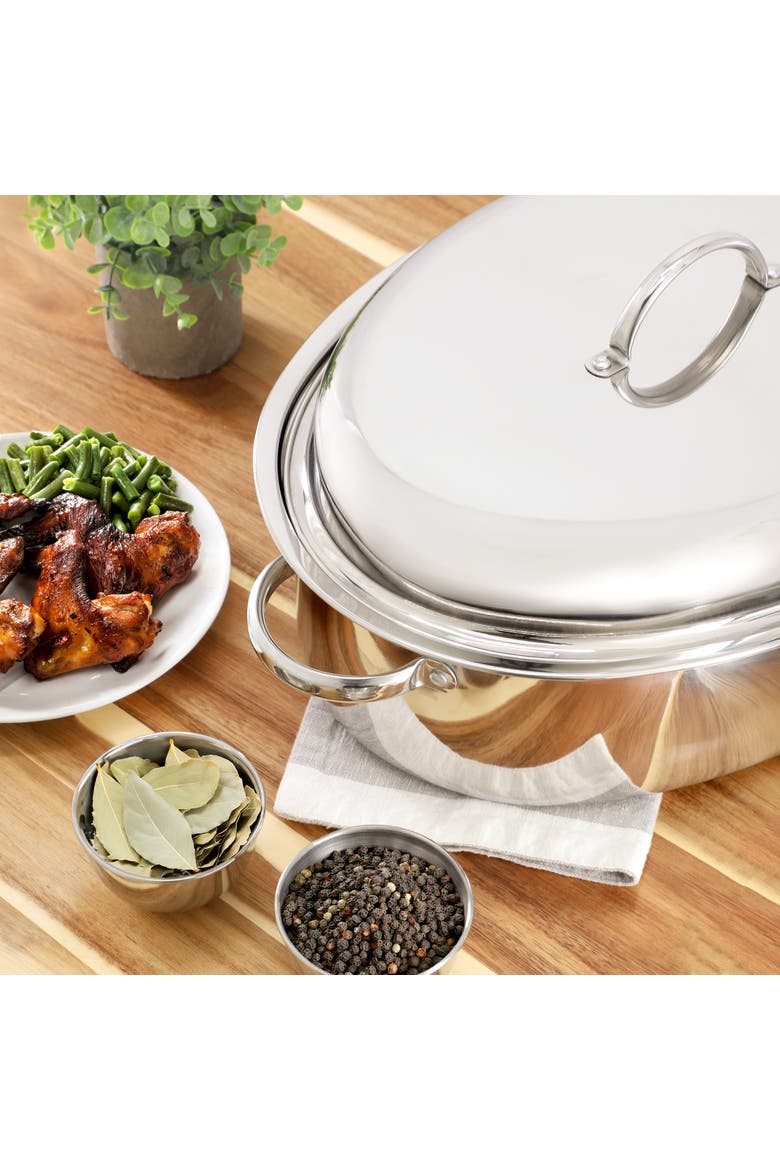 18 Inch Oval Stainless Steel Roaster Pan with Lid, Alternate, color, Silver