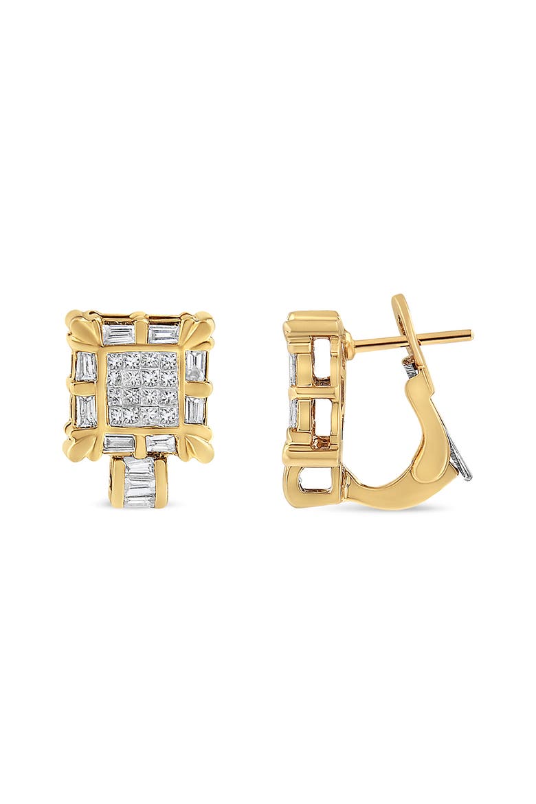 14K Yellow Gold 7/8 Cttw Diamond Huggie Hoop Omega Earrings, Alternate, color, Yellow
