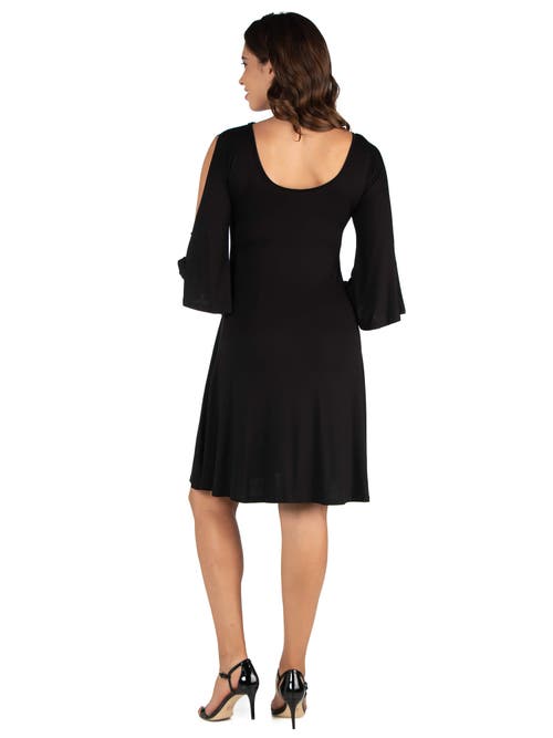 24seven Comfort Apparel Maternity Knee Length Cold Shoulder Dress In Black