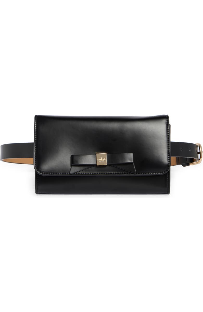 Kate Spade New York bow leather belt bag, Main, color, Black / Polished Gold