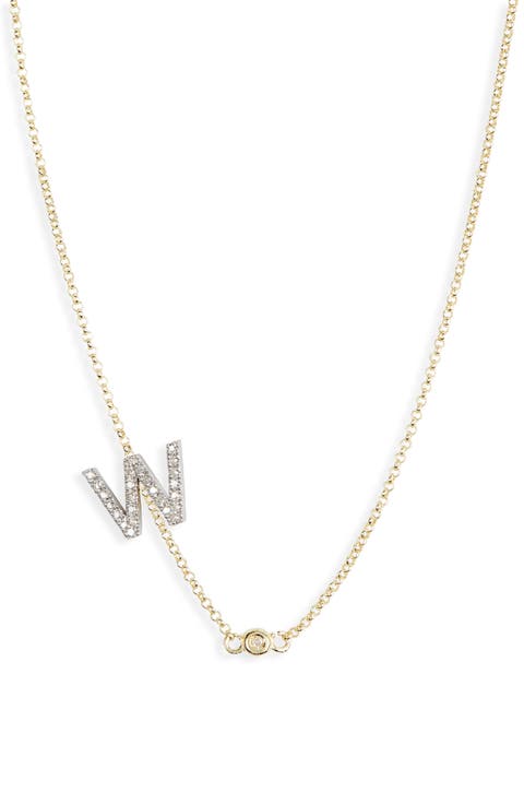 Bezel Diamond Initial Chain Necklace - 0.2ct.