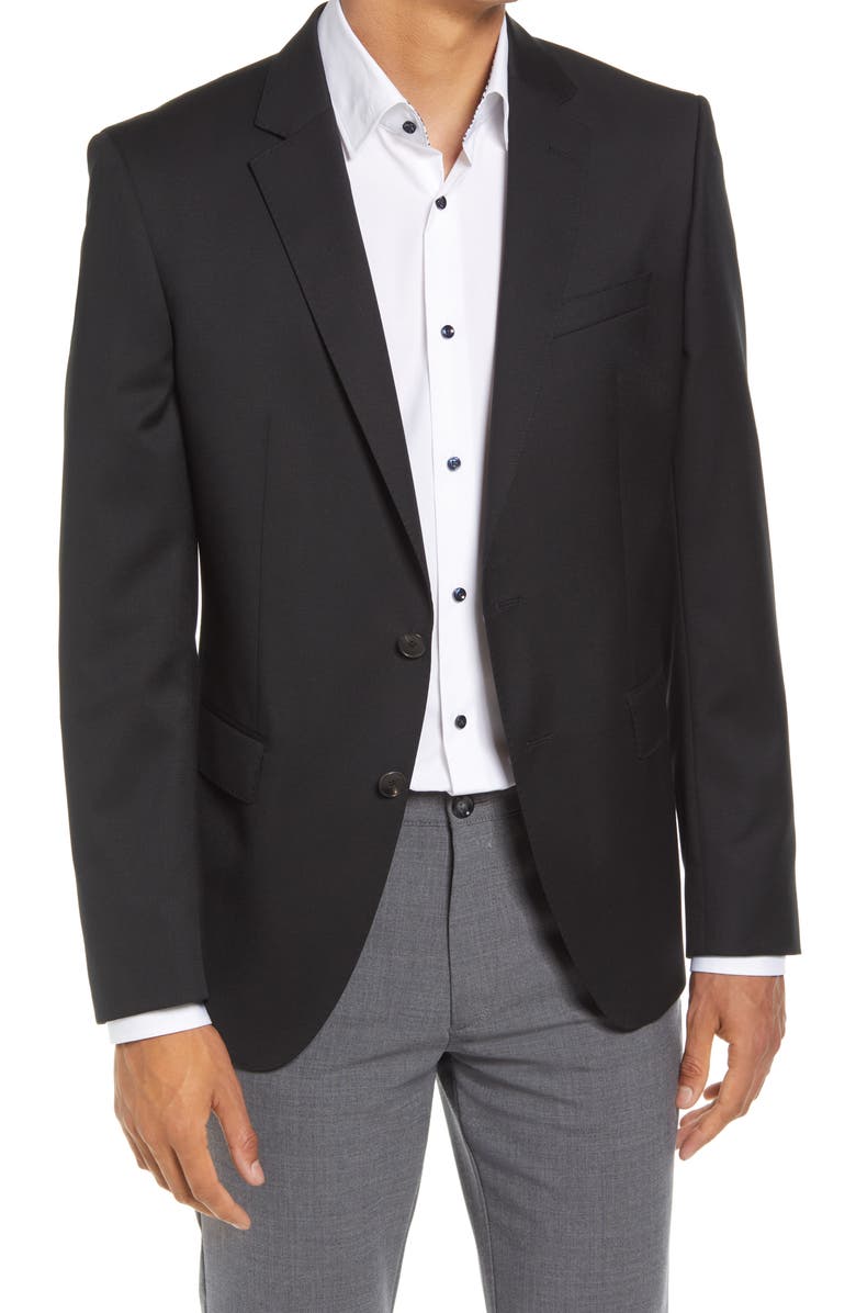 BOSS Slim Fit Solid Wool Suit Jacket, Main, color, Blk