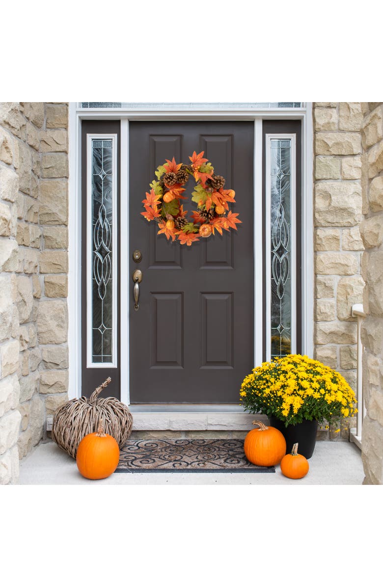 Northlight Maple Leaves with Pine Cones and Pumpkins Fall Harvest Artificial Wreath - 12", Alternate, color,