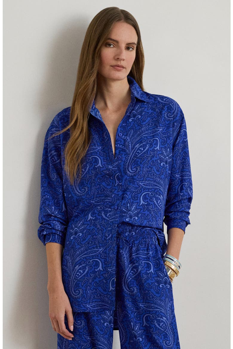 Kotta Paisley Print Crêpe de Chine Button-Up Shirt, Alternate, color, BLUE/ MULTI