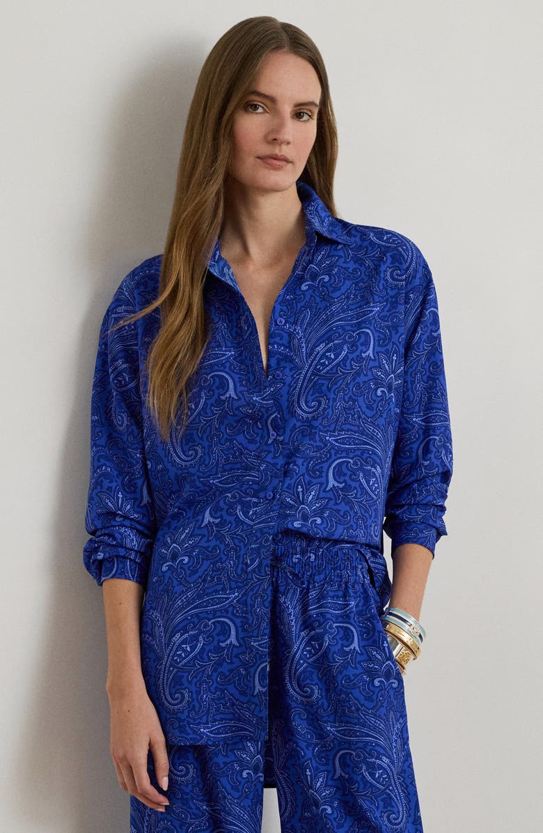 Lauren Ralph Lauren Kotta Paisley Print Crêpe de Chine Button-Up Shirt, Alternate, color, Blue/ Multi