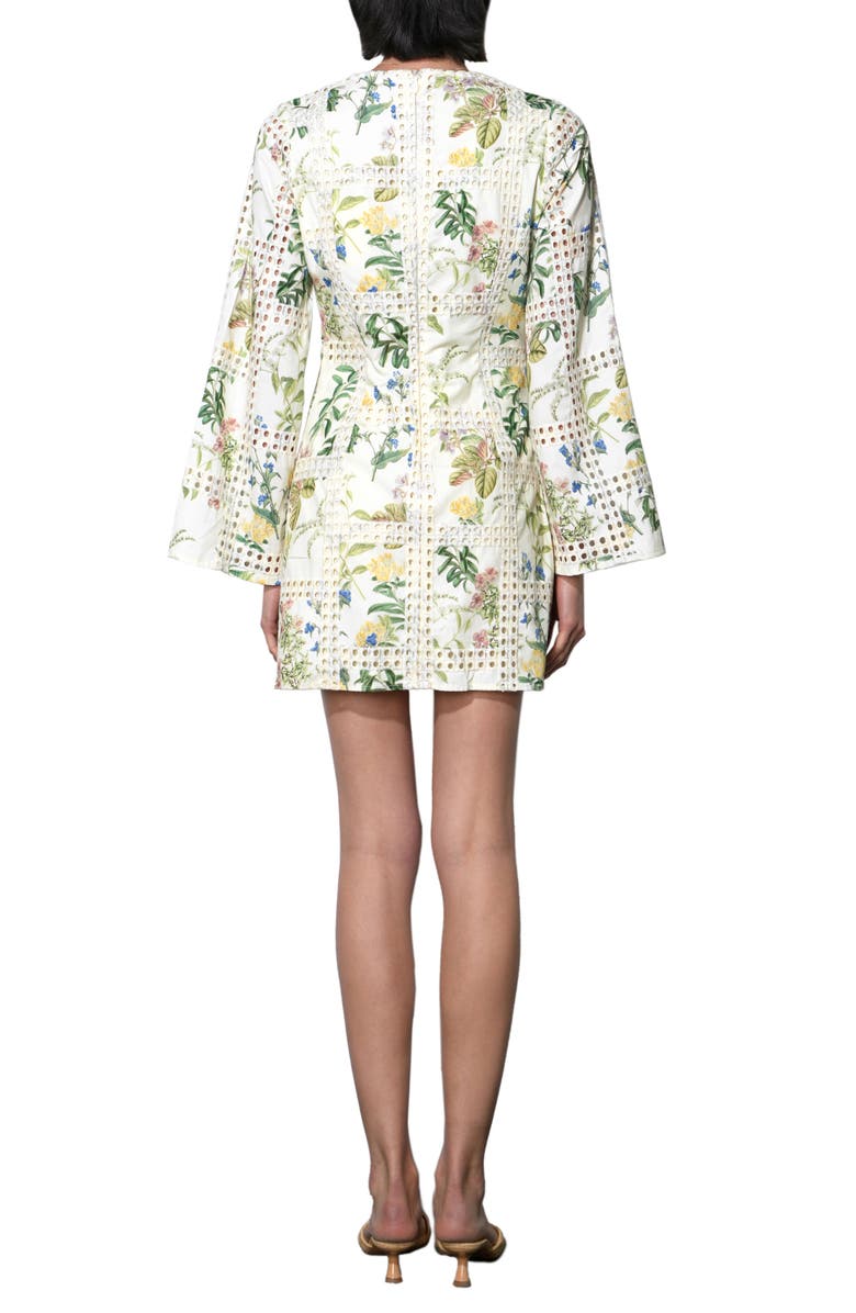 Adelyn Rae Marshall Embroidered Long Sleeve Cotton Minidress, Alternate, color, Ivory