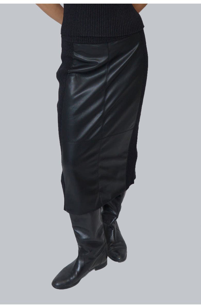Central Park West Milan Faux Leather Combo Skirt, Main, color, Black Combo