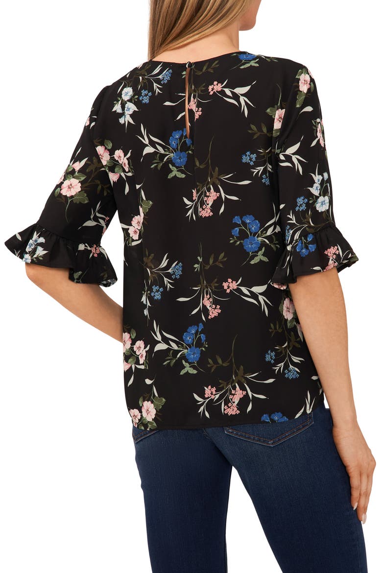 Floral Ruffle Cuff Blouse, Alternate, color, RICH BLACK