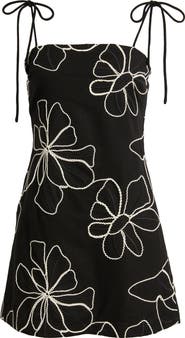 MOON RIVER Floral Embroidered Tie Strap Minidress