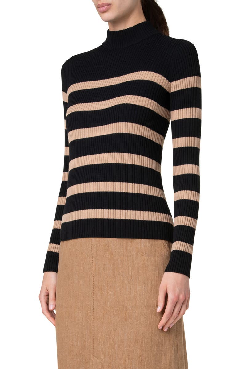 Akris punto Stripe Rib Virgin Wool Mock Neck Sweater, Alternate, color, 
