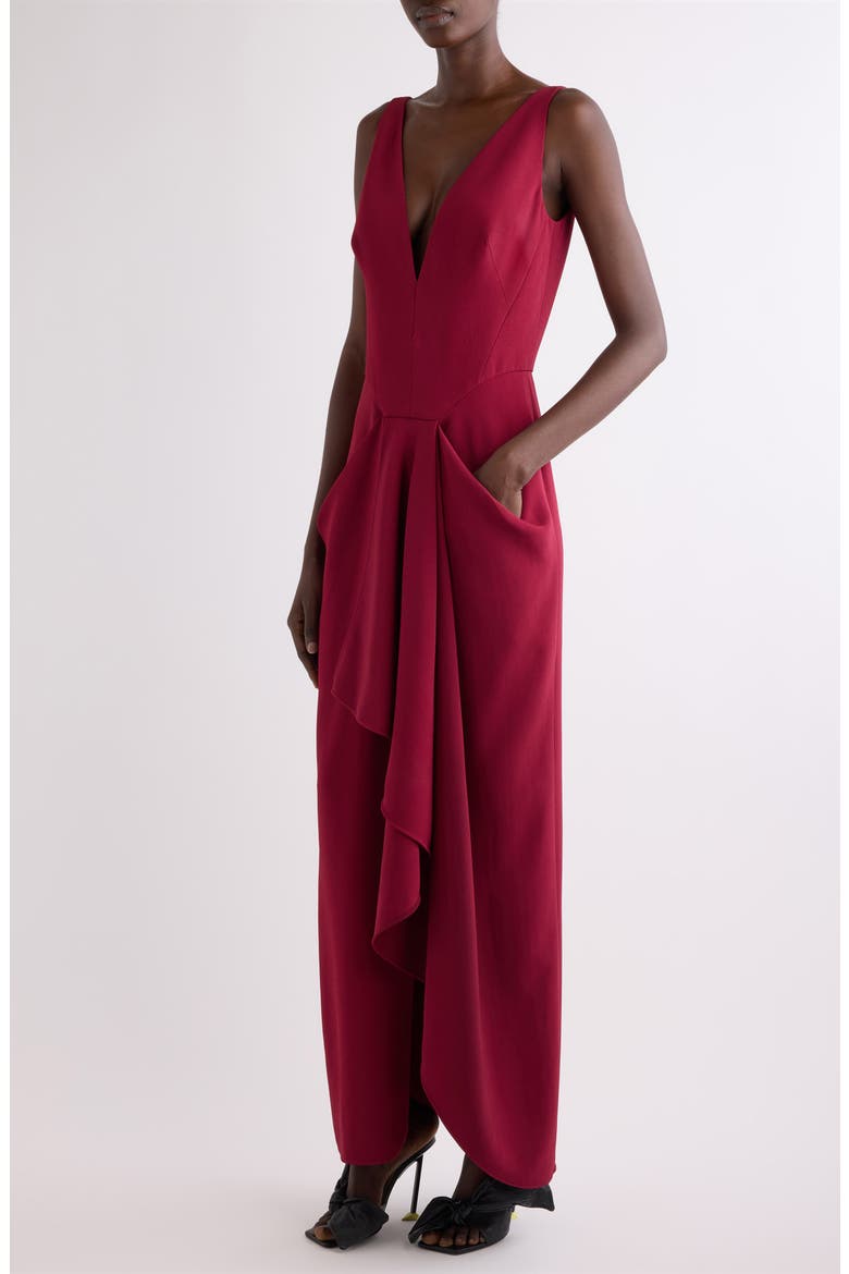 Waterfall Stretch Crepe Cady Gown, Alternate, color, RED CHERRY