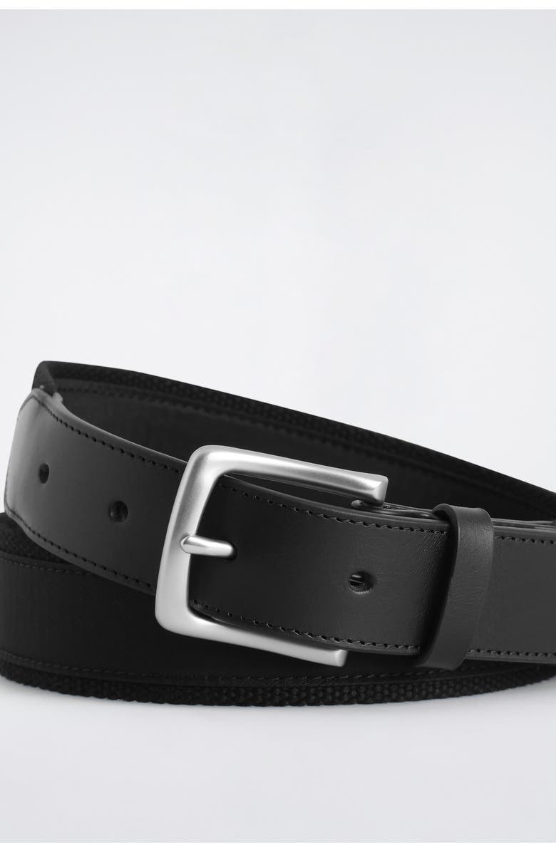 COS Leather-Trimmed Webbing Belt, Alternate, color, Black