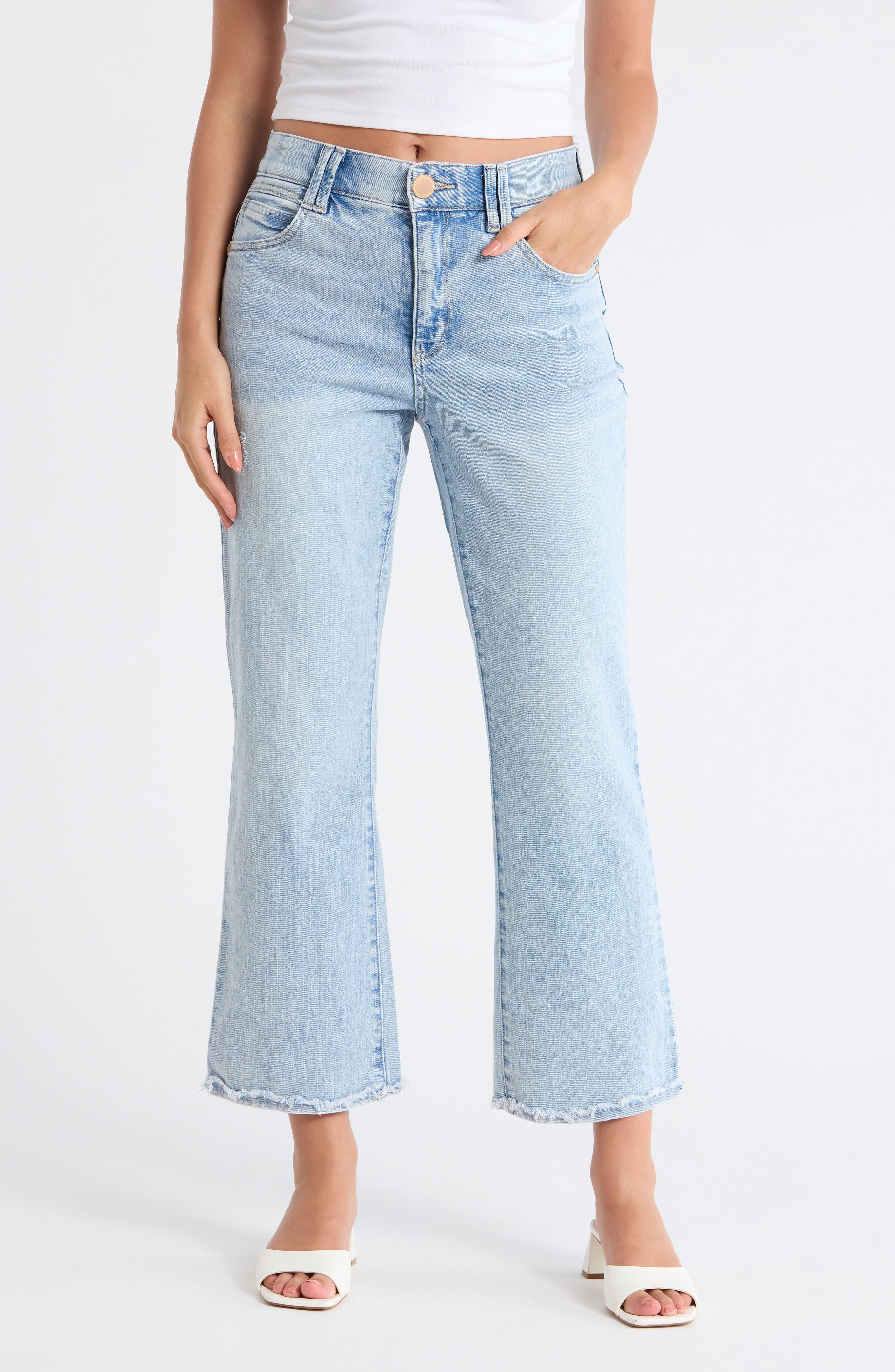 Democracy Scalloped Fray Hem Ankle Flare Leg Jeans