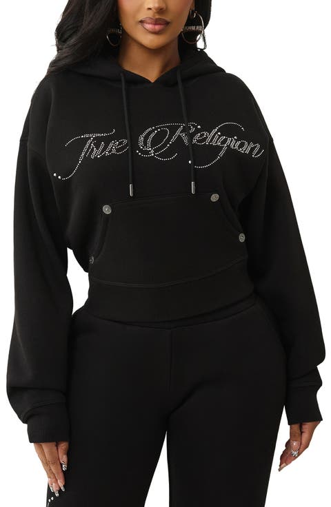 Rhinestone Logo Crop Hoodie
