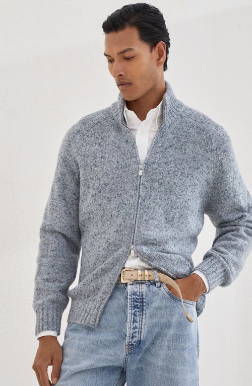 Brunello Cucinelli Cashmere Stand-up Collar Cardigan With Textured Knit In Blue