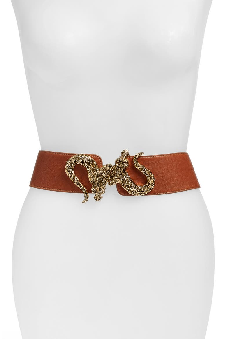 'Penelope - Dragon' Stretch Belt, Main, color, COGNAC