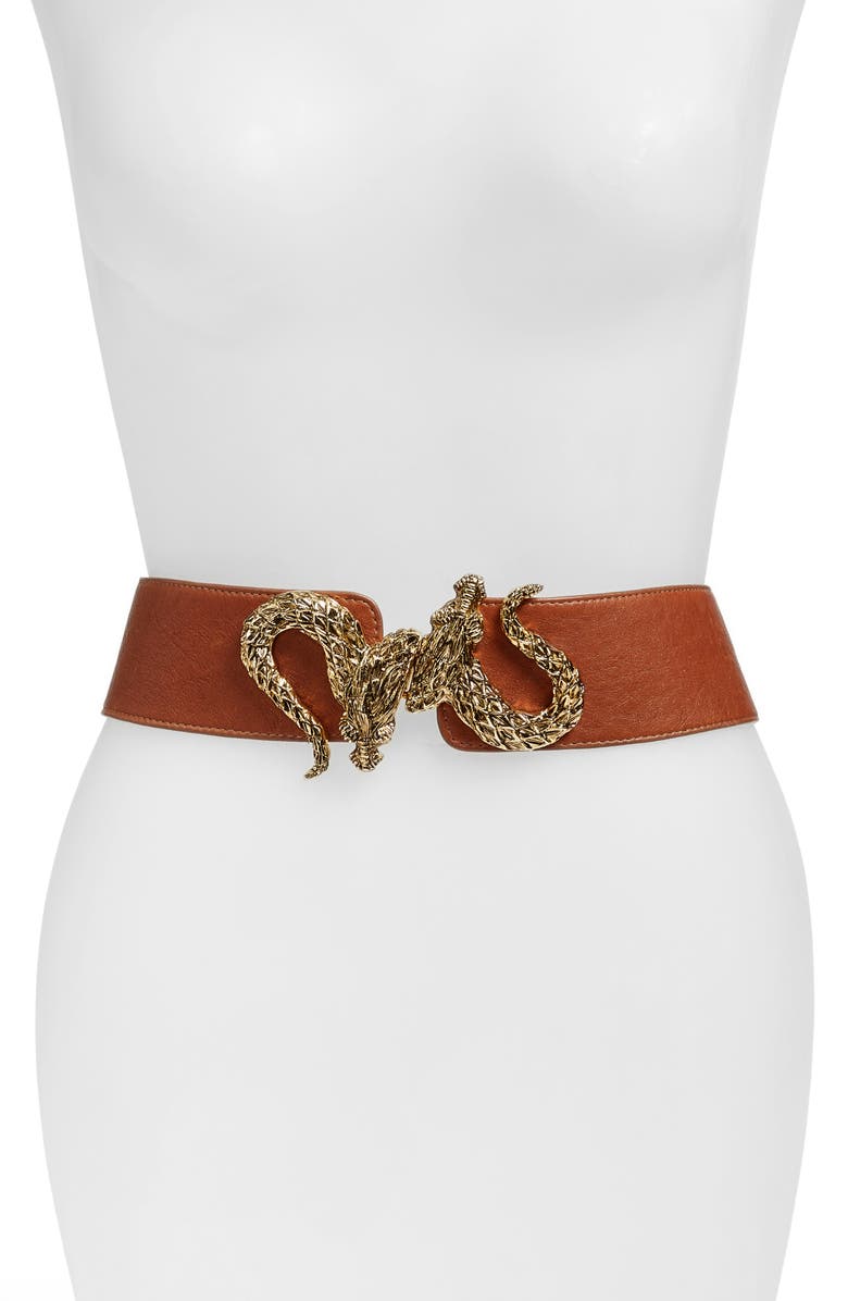 Raina 'Penelope - Dragon' Stretch Belt, Main, color, Cognac