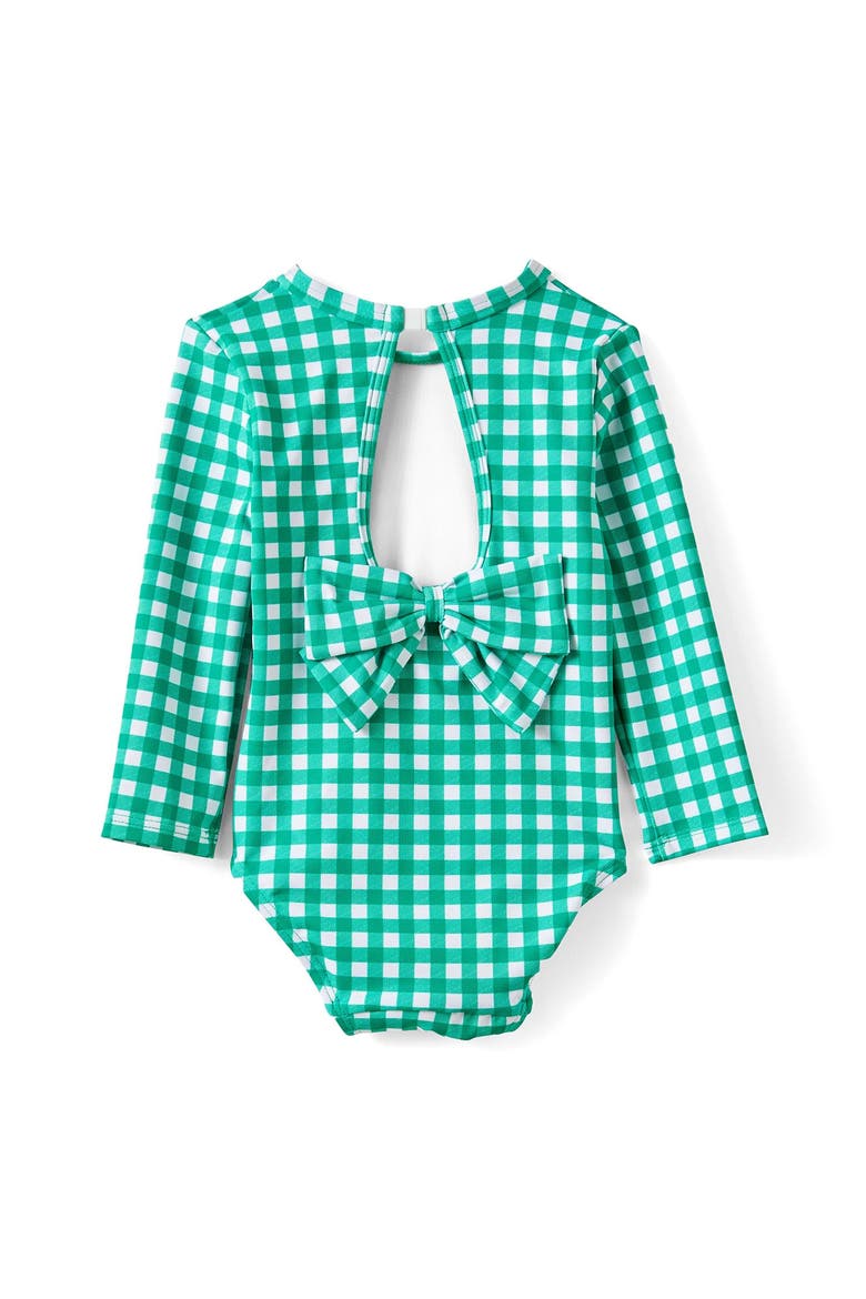 Baby Long Sleeve Keyhole Back Swimsuit, Alternate, color, Deep Mint Gingham
