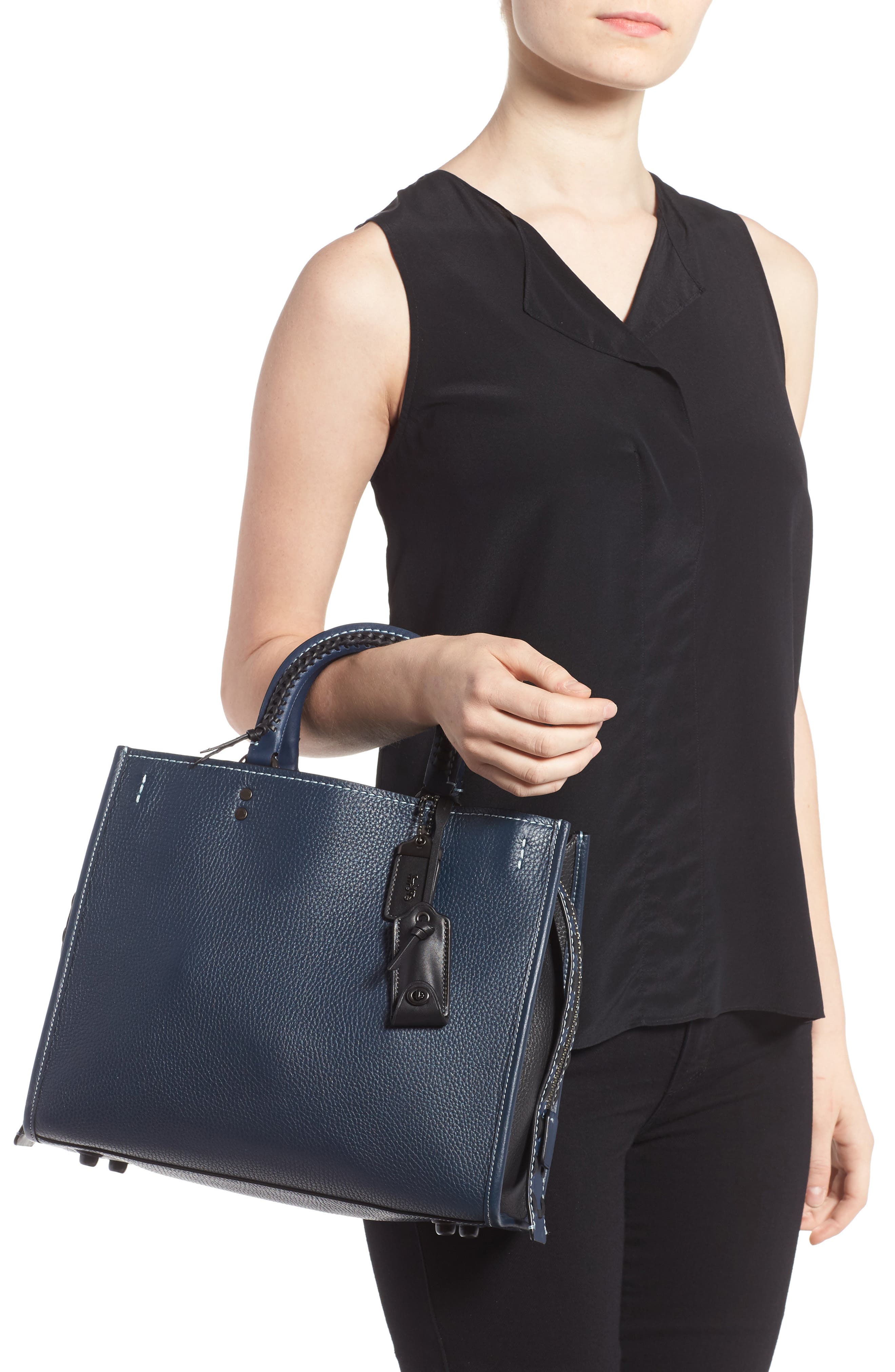 Embellished Handle Rogue Leather Satchel, Alternate, color, PRUSSIAN/ BLACK