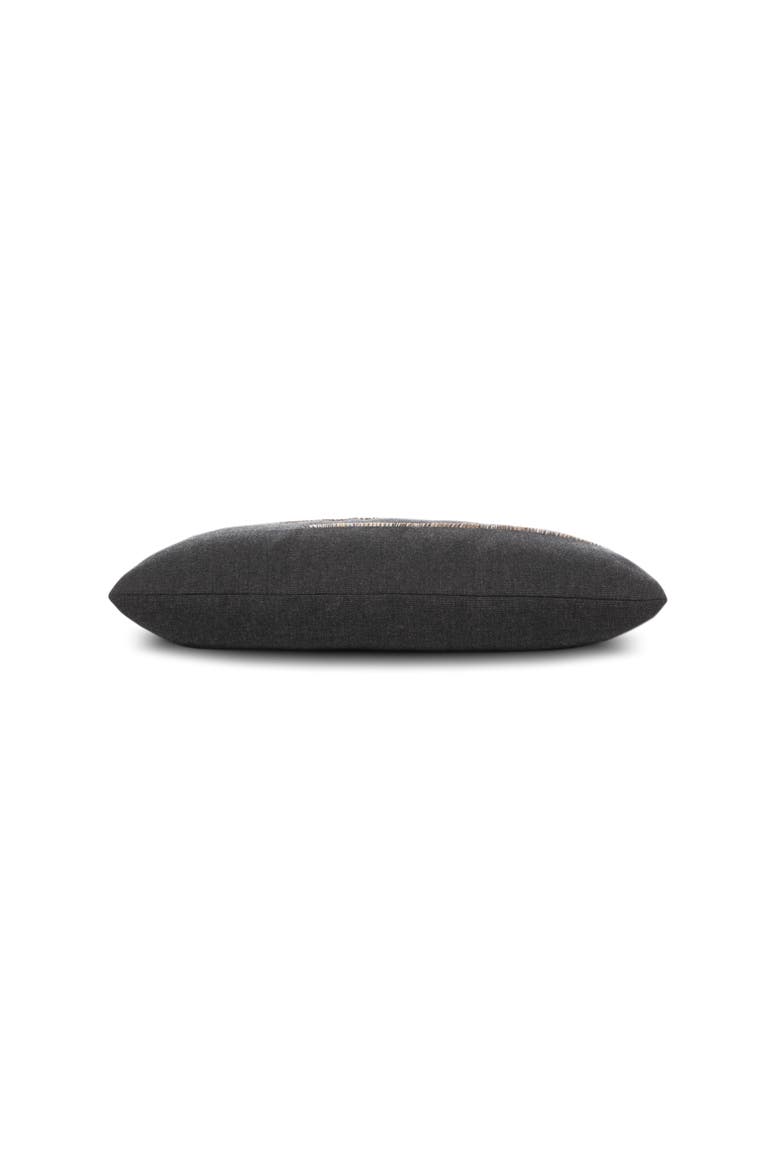 Micro Fringe Lumbar Indoor & Outdoor Woven Accent Lumbar Pillow with chenille accents, Alternate, color, Carbon