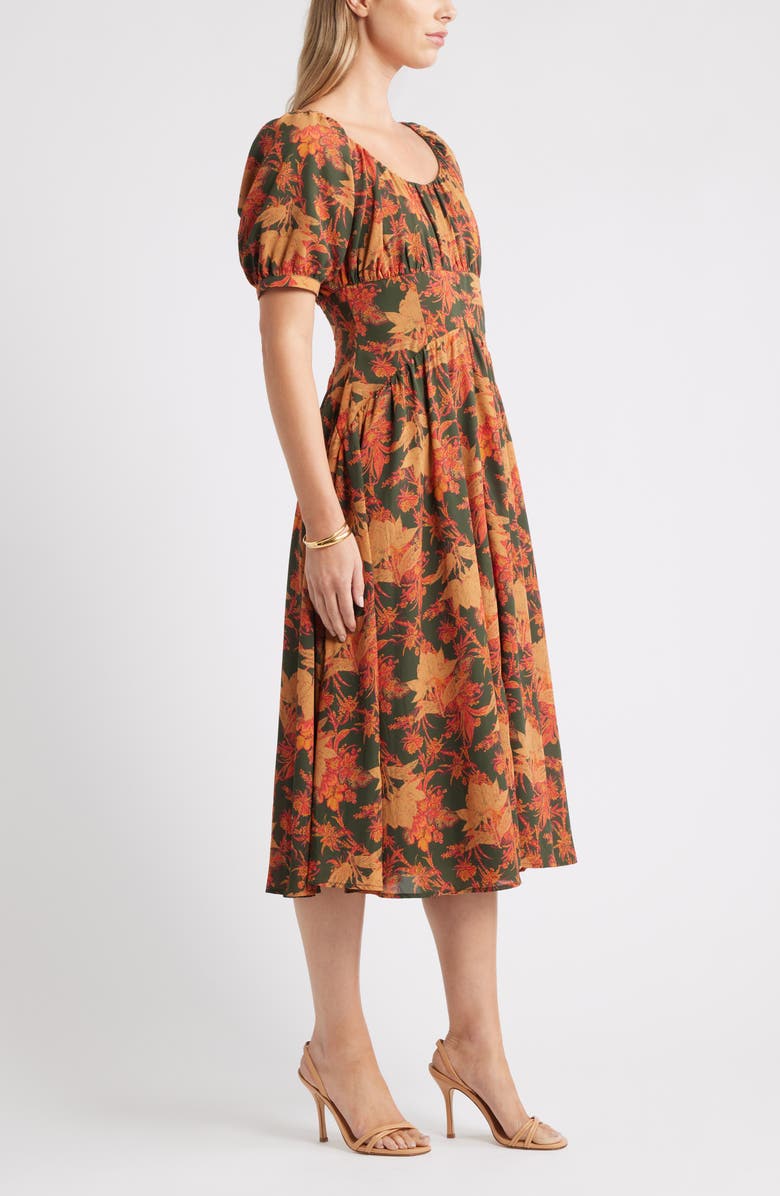 Chelsea28 Floral Fit & Flare Midi Dress, Alternate, color, Green Zelda Boho