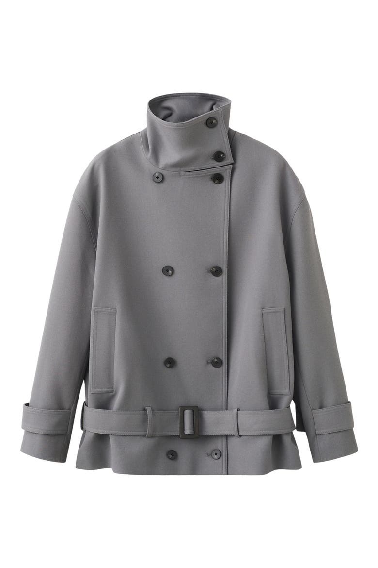Funnel Neck Trench Coat with Belt, Main, color, GREY