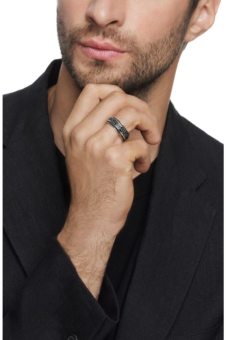 Men's Beveled Band Ring with Pavé Black Diamonds, Alternate, color, WHITE GOLD/ BLACK DIAMOND