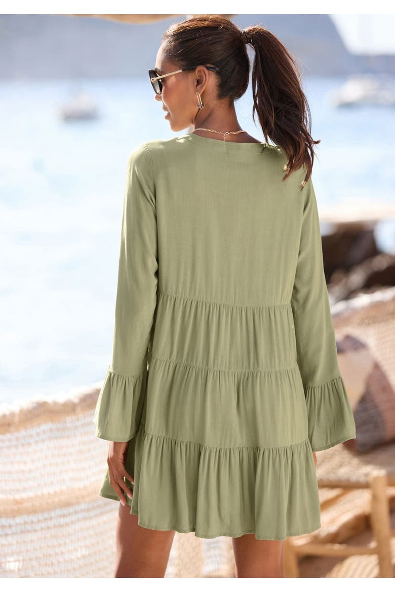 Flowy Flared Sleeve Dress, Alternate, color, Olive