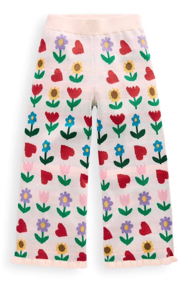 Kids' Floral Jacquard Cotton Knit Pants, Main, color, ECRU MARL SUNFLOWER GARDEN