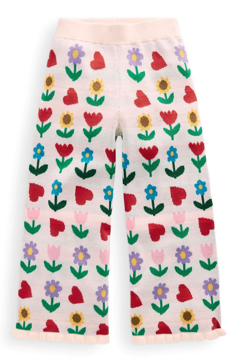 Mini Boden Kids' Floral Jacquard Cotton Knit Pants, Main, color, Ecru Marl Sunflower Garden
