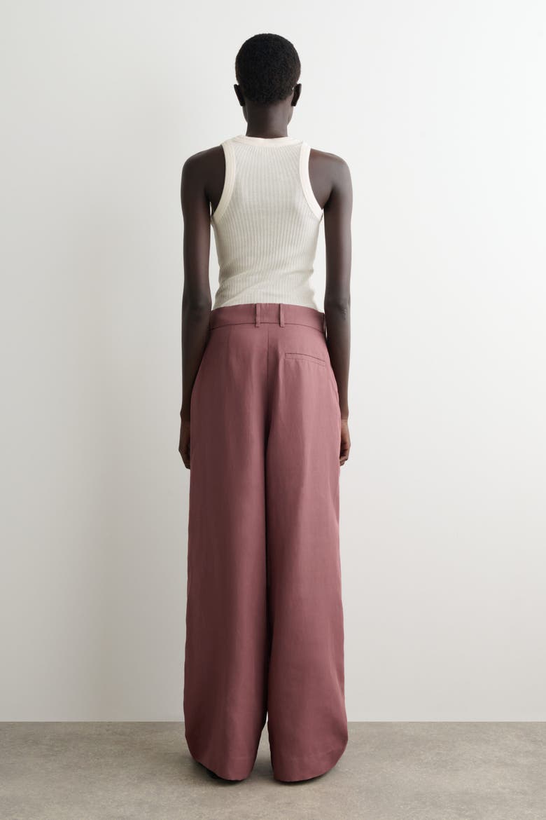 Relaxed Linen-Blend Wide-Leg Pants, Alternate, color, RUST