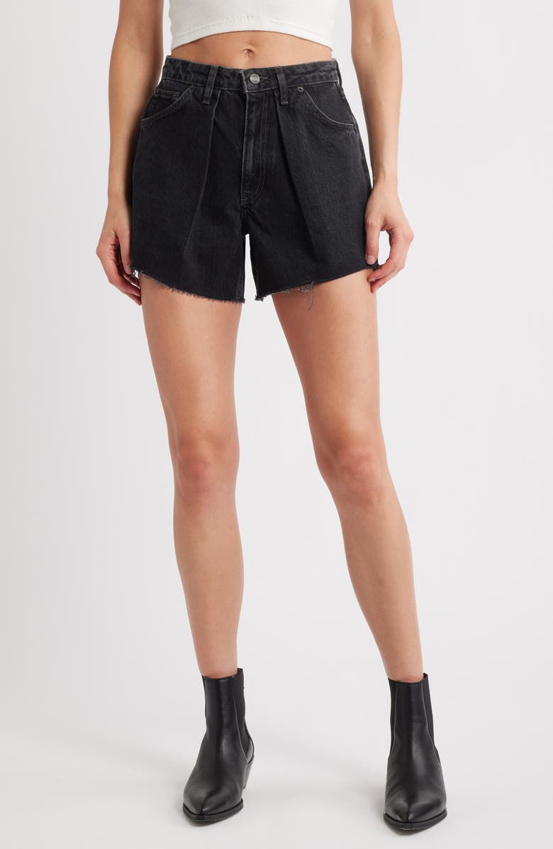 Topshop Pleated Denim Shorts, Main, color,