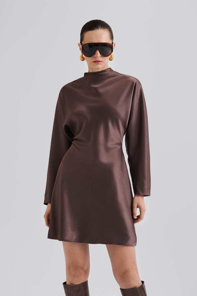 Zora Barrel Long Sleeve Mini Dress, Alternate, color, Chocolate